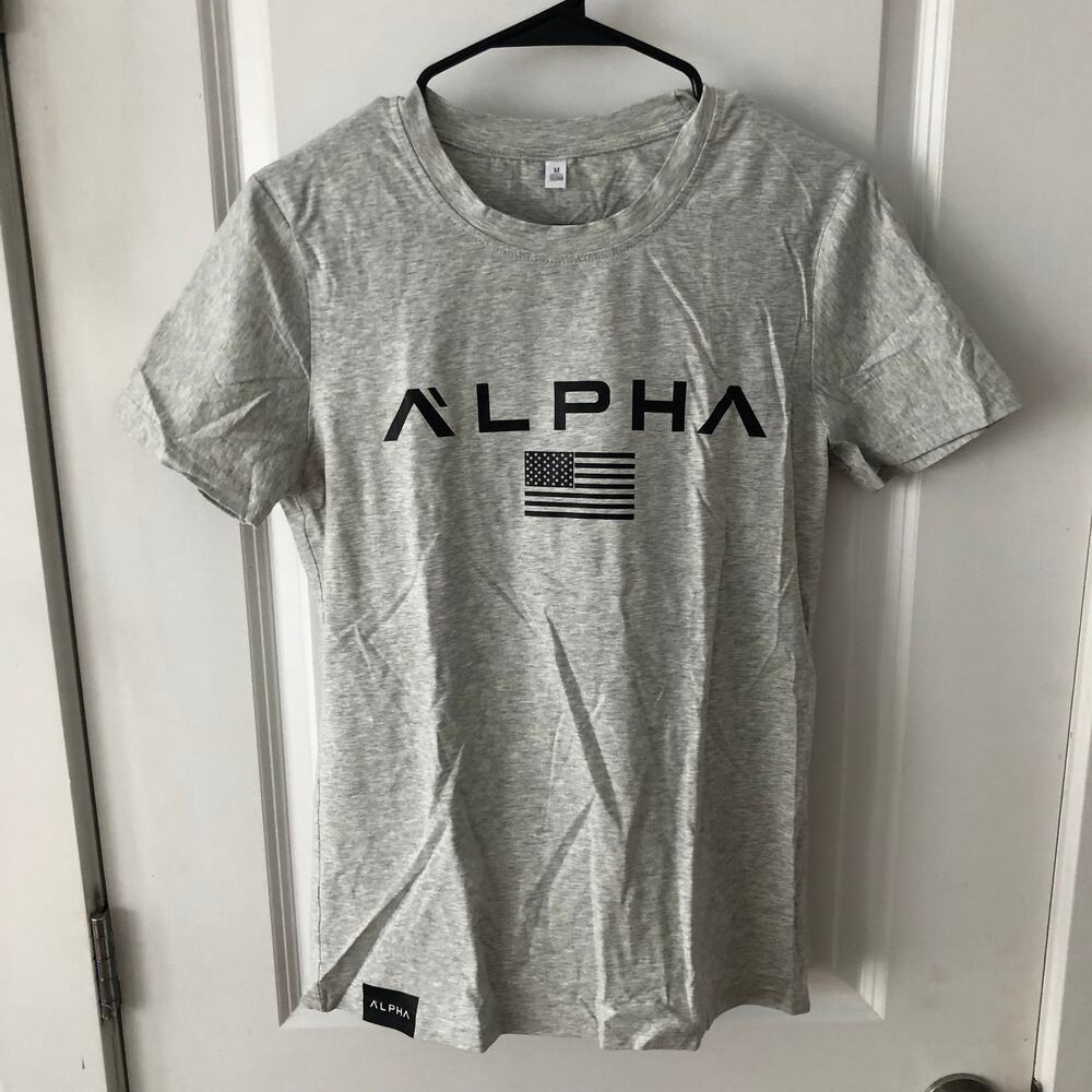Alpha American Flag Grey Muscle T Shirt size M Gray